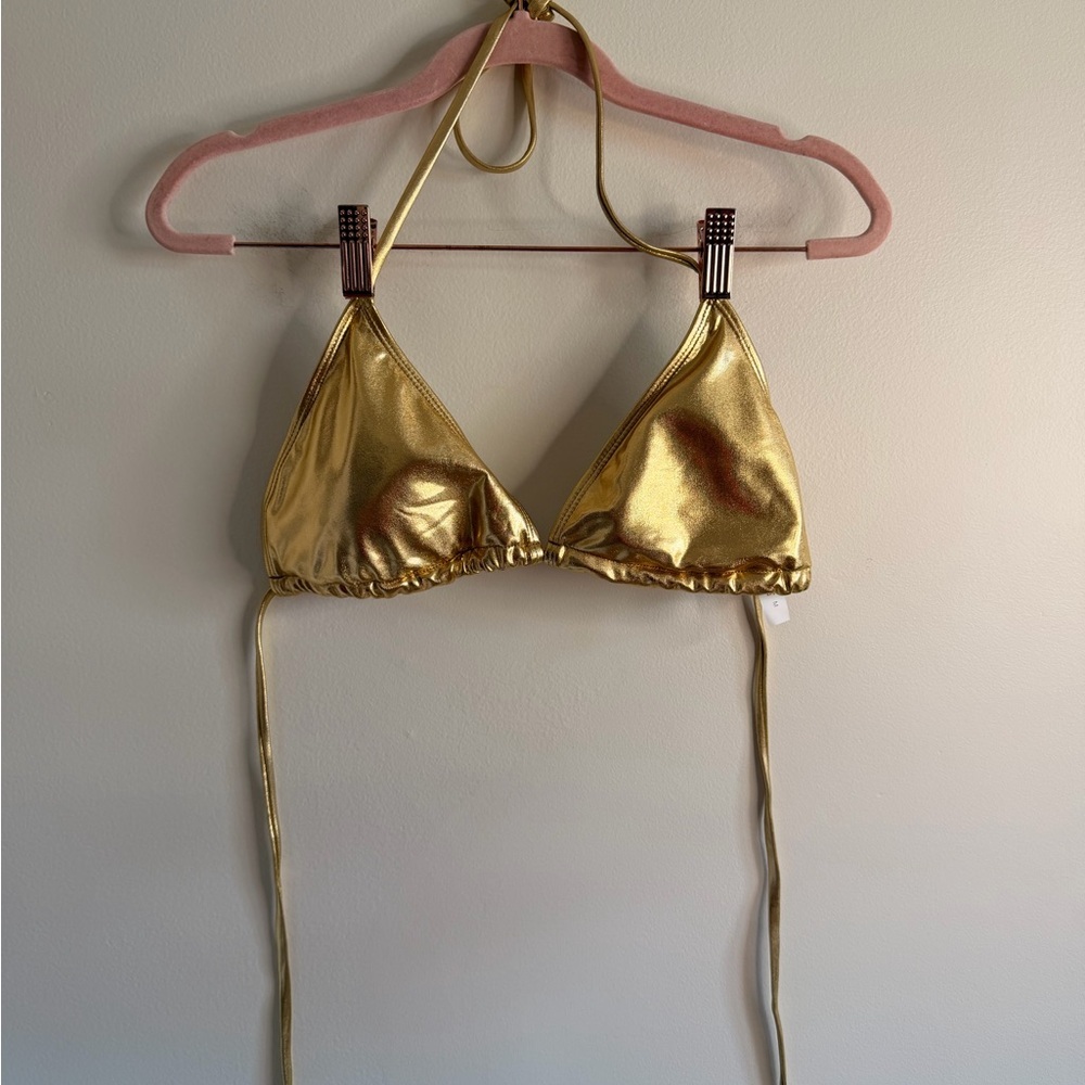 Amazon Essentials Metallic Gold Triangle Bikini Top